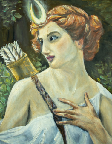 「Goddess Diana Huntr…」というタイトルの絵画 Evgeniya Zragevskayaによって, オリジナルのアートワーク, オイル