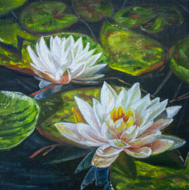 Painting titled "Water lily" by Evgeniya Zragevskaya, Original Artwork, Oil