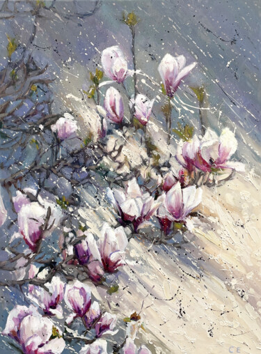 Картина под названием "Magnolia branch" - Evgeny Chernyakovsky, Подлинное произведение искусства, Масло Установлен на Деревя…