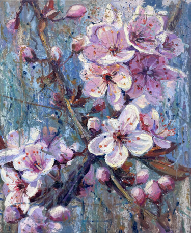 Painting titled "Spring flowers" by Evgeny Chernyakovsky, Original Artwork, Oil Mounted on Wood Stretcher frame