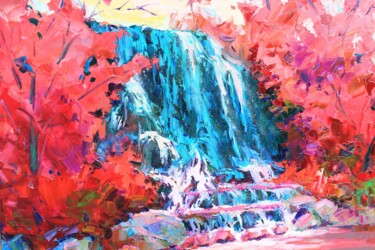 Peinture intitulée "Mountain waterfall" par Evgeny Chernyakovsky, Œuvre d'art originale, Huile Monté sur Châssis en bois