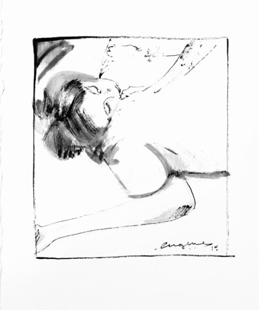 Dibujo titulada "She is sleeping" por Evgeny Globenko, Obra de arte original, Tinta