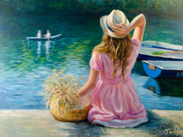 Peinture intitulée "On the Lake" par Evgeny Potapkin, Œuvre d'art originale, Huile Monté sur Châssis en bois
