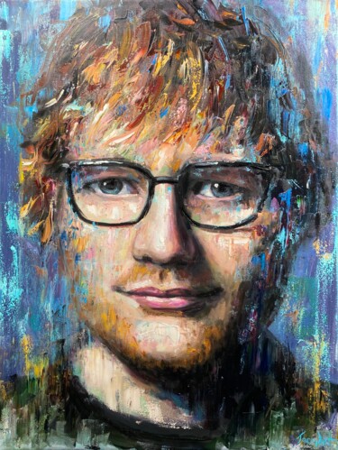 Malerei mit dem Titel "Ed Sheeran Oil Port…" von Evgeny Potapkin, Original-Kunstwerk, Öl Auf Keilrahmen aus Holz montiert