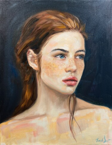 Peinture intitulée "Redhead woman oil p…" par Evgeny Potapkin, Œuvre d'art originale, Huile Monté sur Châssis en bois