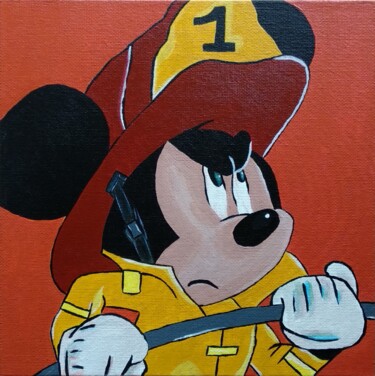 Painting titled "Mickey Pompier" by Evie. R, Original Artwork, Acrylic