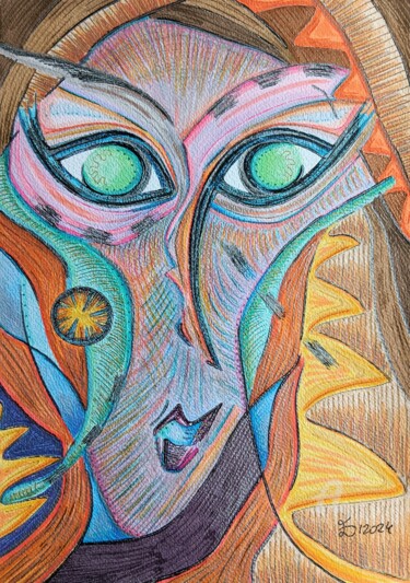 Drawing titled "The Midday Face" by Ewa Dura, Original Artwork, Marker