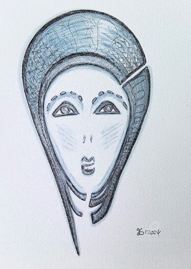 Drawing titled "The Lady in Silver" by Ewa Dura, Original Artwork, Gel pen