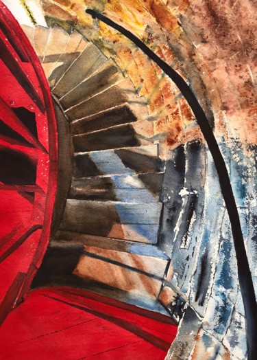 Painting titled "spiral staircase" by Ewa Helzen, Original Artwork, Watercolor