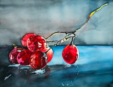 Painting titled "Some grapes" by Ewa Helzen, Original Artwork, Watercolor
