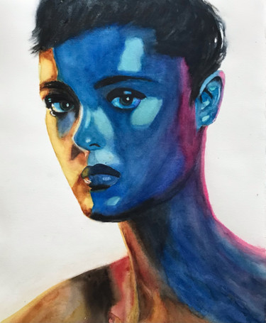 "Blue shadow" başlıklı Tablo Ewa Helzen tarafından, Orijinal sanat, Suluboya