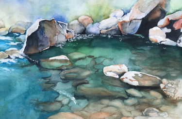 Painting titled "Stones in the water" by Ewa Helzen, Original Artwork, Watercolor