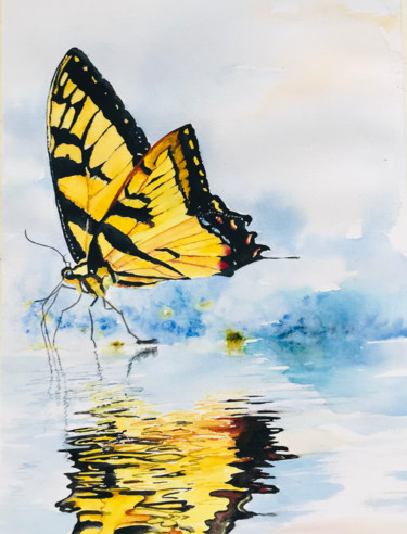 Painting titled "Reflection in water" by Ewa Helzen, Original Artwork, Watercolor
