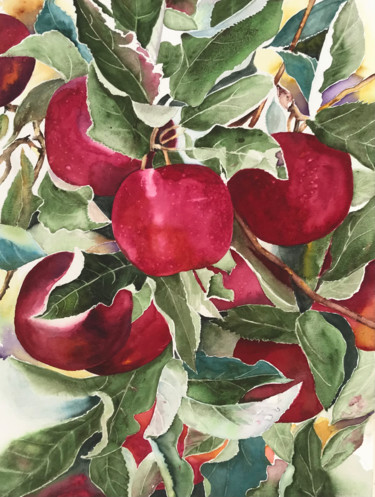 Painting titled "Apple time" by Ewa Helzen, Original Artwork, Watercolor
