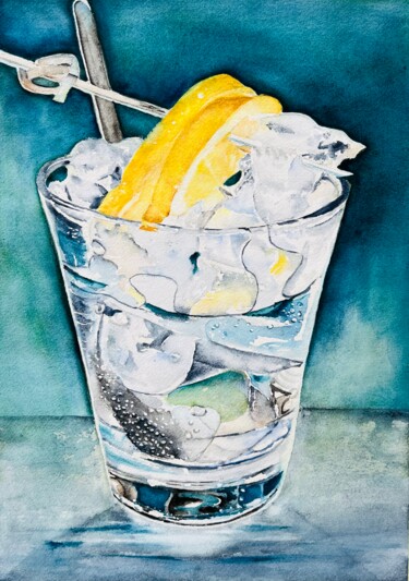 Painting titled "A chilly drink" by Ewa Helzen, Original Artwork, Watercolor