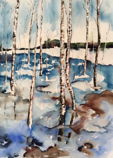 Painting titled "Snow is melting.jpg" by Ewa Helzen, Original Artwork, Watercolor