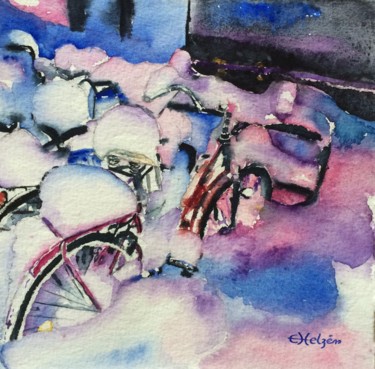 Malerei mit dem Titel "Bicycles in winter.…" von Ewa Helzen, Original-Kunstwerk