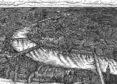 Disegno intitolato "London Panoramic Dr…" da Ewen Macaulay, Opera d'arte originale, Inchiostro