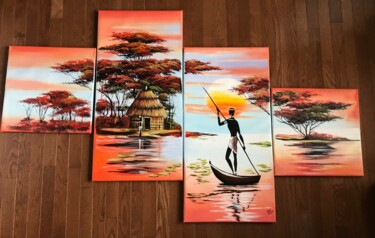 Painting titled "Serenity in Sunset…" by Expressions, Original Artwork, Acrylic
