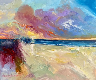 Painting titled "Dune et poteaux" by Francis Bocquet, Original Artwork, Oil