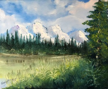 Pittura intitolato "Lac de montagne" da Francis Bocquet, Opera d'arte originale, Olio
