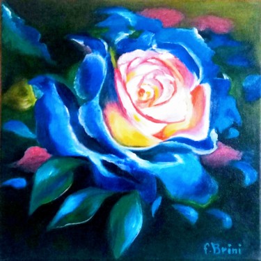 Pittura intitolato "La rose bleu" da Nawelbrini, Opera d'arte originale, Olio