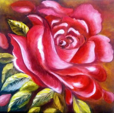 Peinture intitulée "La rose rose" par Nawelbrini, Œuvre d'art originale, Huile