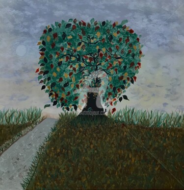 Pintura intitulada "L'arbre vert" por F Démétré, Obras de arte originais, Acrílico Montado em Armação em madeira