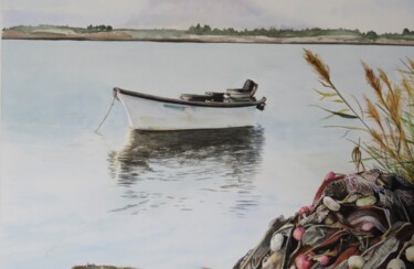 Pintura intitulada "Barque sur l.étang" por Françoise Perrotton, Obras de arte originais, Aquarela