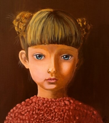 Pintura intitulada "Retrato de una niña" por Fabiana Iglesias, Obras de arte originais, Acrílico Montado em Armação em madei…