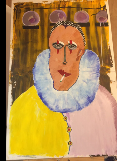Pittura intitolato "Clown à la sucette" da Fabien Bonnard, Opera d'arte originale, Olio Montato su Telaio per barella in leg…