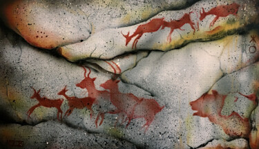 Ζωγραφική με τίτλο "Gazelles en fuite \…" από Fabien Dreuil, Αυθεντικά έργα τέχνης, Airbrush