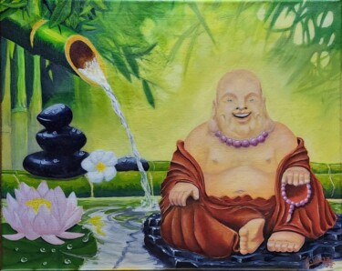 Peinture intitulée "Bouddha au bord de…" par Fabien Roger (RFabien), Œuvre d'art originale, Huile