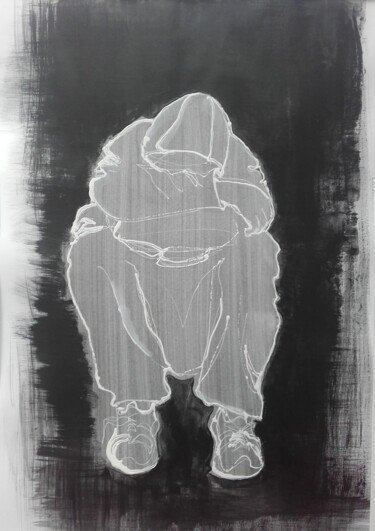 Drawing titled "Sorrow" by Fabienne Bara, Original Artwork, Acrylic Mounted on Cardboard