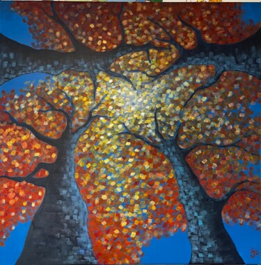 Peinture intitulée "soleil d'automne" par Fabienne Choyau, Œuvre d'art originale, Acrylique Monté sur Châssis en bois