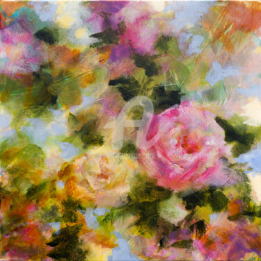 Peinture intitulée "Roses au matin" par Fabienne Monestier, Œuvre d'art originale, Acrylique Monté sur Châssis en bois