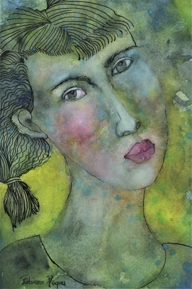 Painting titled "l'adolescente" by Fabienne Roques, Original Artwork, Watercolor