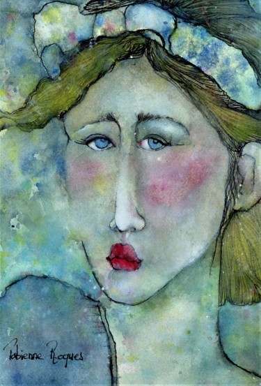 Painting titled "La fille qui se pre…" by Fabienne Roques, Original Artwork, Ink