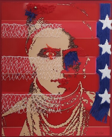 Arte textil titulada "Rêve américain 1" por Fabienne Rubin, Obra de arte original, Bordado Montado en Cartulina