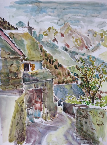 Painting titled "Camparan, la maison…" by Vincent Dumolard, Original Artwork, Watercolor