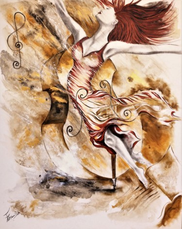 Schilderij getiteld "Danse à la contreba…" door Fabienne Pasquier Treuillet, Origineel Kunstwerk, pigmenten Gemonteerd op Fr…