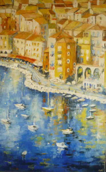 Pittura intitolato "Villefranche sur mer" da Fabrice Bettrancourt, Opera d'arte originale, Olio Montato su Telaio per barell…