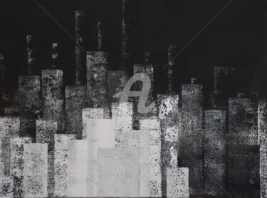 Painting titled "City noir/blanc" by Fabrice Deraison, Original Artwork, Acrylic