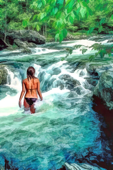 Digital Arts titled "baignade dans une r…" by Fabrice Fouarge, Original Artwork, Digital Painting