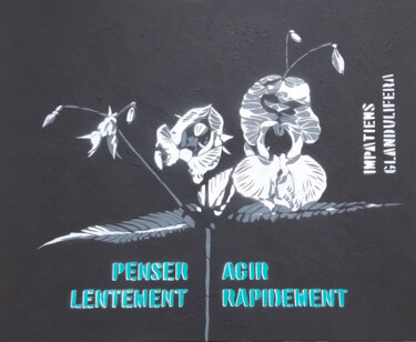 Schilderij getiteld "Penser lentement, A…" door Fabrice Gand, Origineel Kunstwerk, Stencil Gemonteerd op Frame voor houten b…
