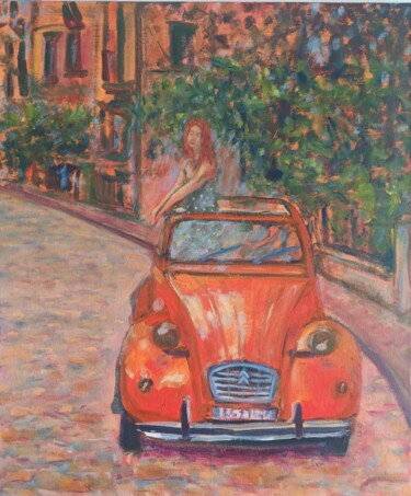 Painting titled "2CV" by Fabrice Gerin, Original Artwork, Oil