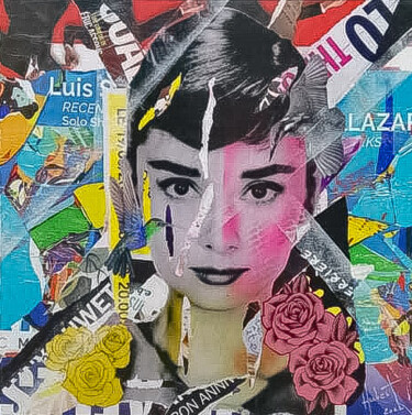 Collages getiteld "La belle Audrey" door Fabrice Hubert, Origineel Kunstwerk, Collages