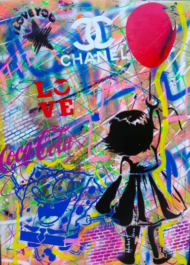 Schilderij getiteld "Graffiti Girl" door Fabrice Hubert, Origineel Kunstwerk, Acryl Gemonteerd op Frame voor houten brancard