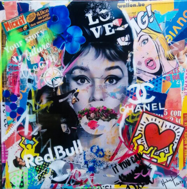 Collages titled "Amour du pop" by Fabrice Hubert, Original Artwork, Collages Mounted on Wood Stretcher frame
