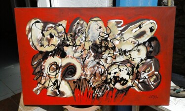 Картина под названием "la manif rouge" - Fabrice Issen, Подлинное произведение искусства, Акрил